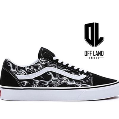 کفش ورزشی مشکی سفید ونس اولد اسکول فلیمز Vans Old Skool Flames