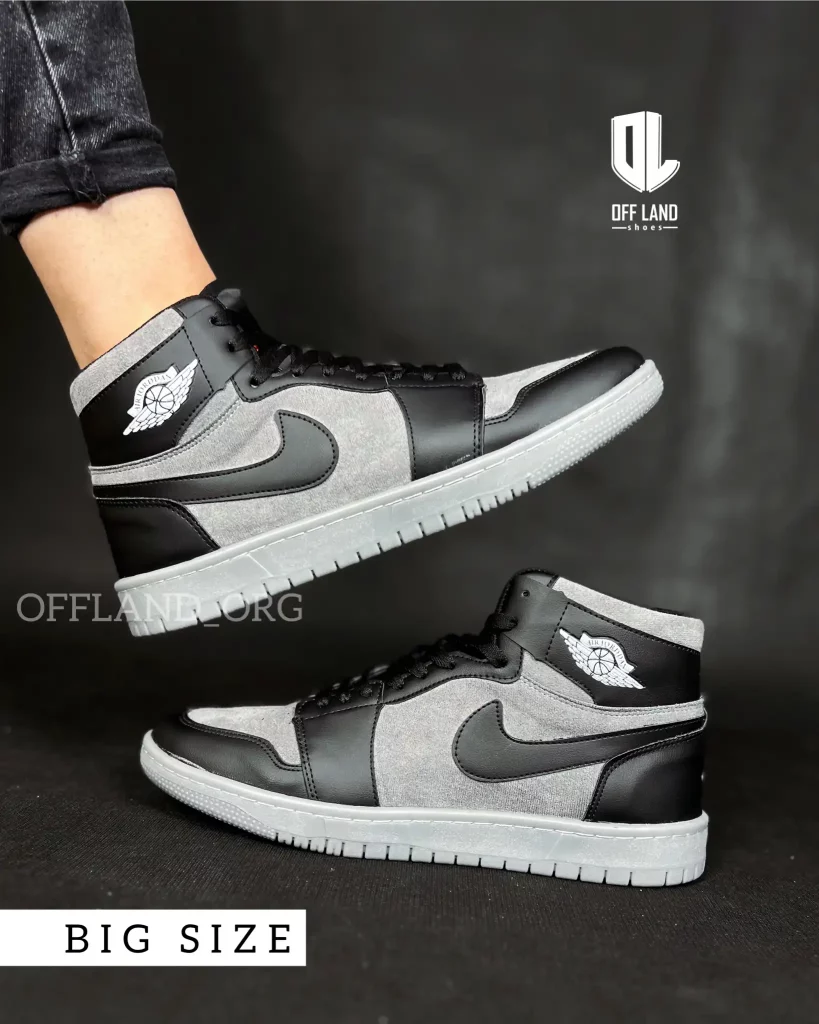 کفش سایز بزرگ نایک جردن 1 مشکی طوسی | nike air jordan 1
