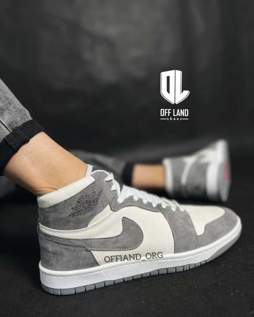 کفش سایز بزرگ نایک جردن 1 طوسی سفید | nike air jordan 1