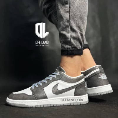 کفش سایز بزرگ نایک جردن 1 ساق کوتاه سفید طوسی | nike air jordan 1 low