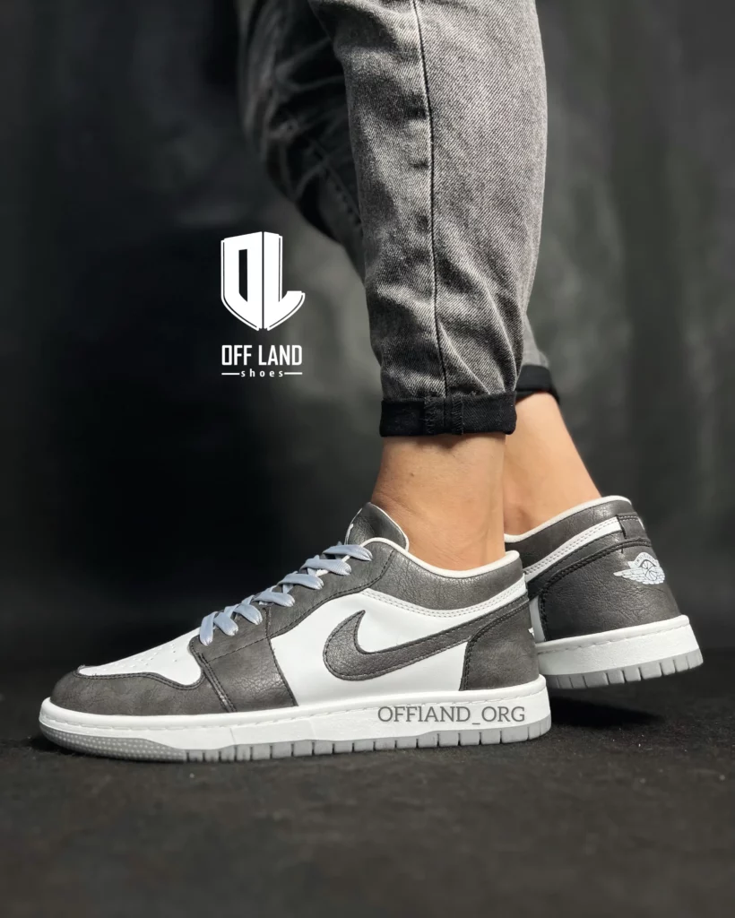 کفش سایز بزرگ نایک جردن 1 ساق کوتاه سفید طوسی | nike air jordan 1 low