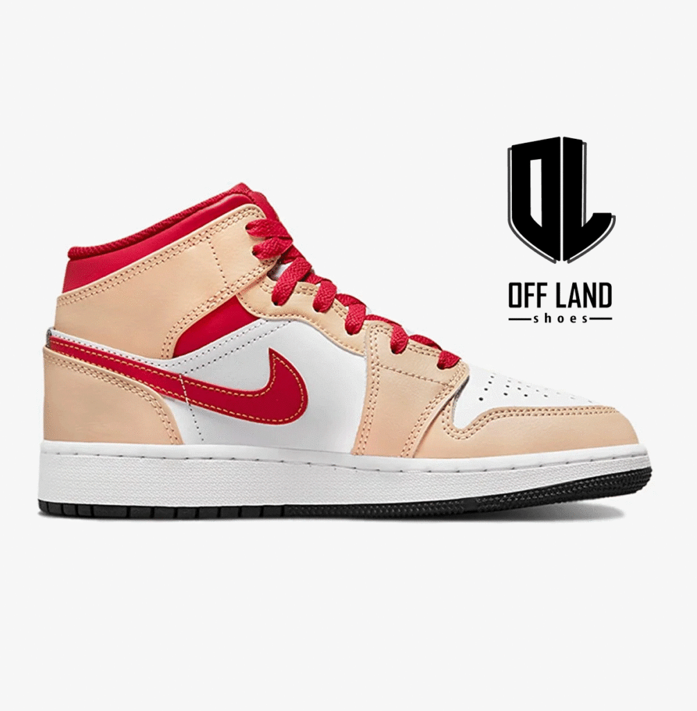 نایک ایر جردن 1 بژ قرمز سفید Nike Air Jordan 1 Mid Beige Red