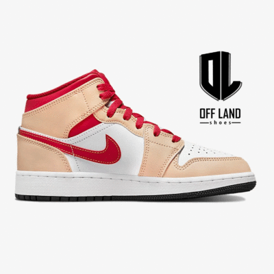 نایک ایر جردن 1 بژ قرمز سفید Nike Air Jordan 1 Mid Beige Red