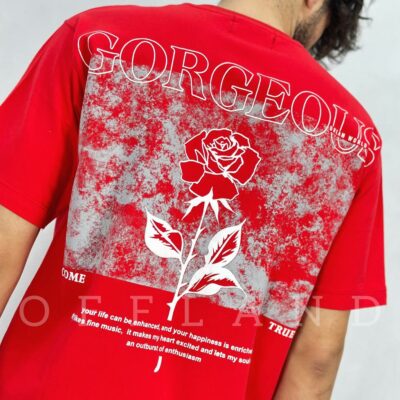 تیشرت اسپرت قرمز طرح گل gorgeous