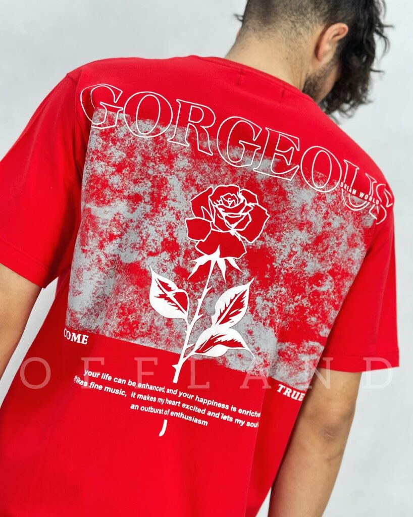 تیشرت اسپرت قرمز طرح گل gorgeous