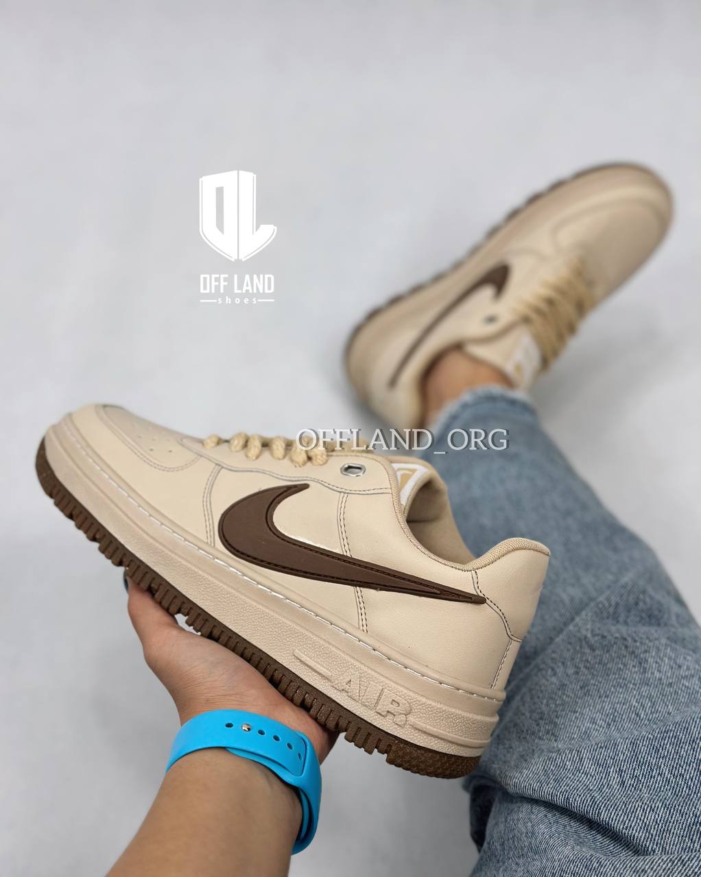 nike-air-force-1-cream-brown-sneakers کفش مردانه نایک ایر فورس کرم قهوه ای 1 air force