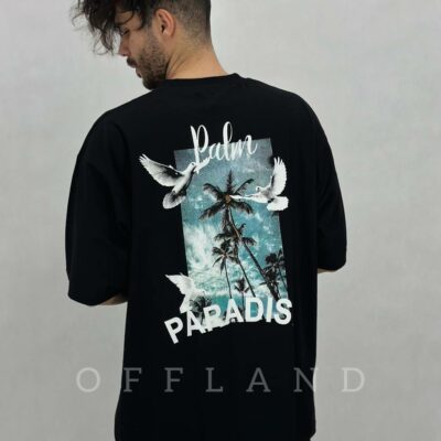 تیشرت اسپرت مشکی پارادایس طرح ساحل paradise