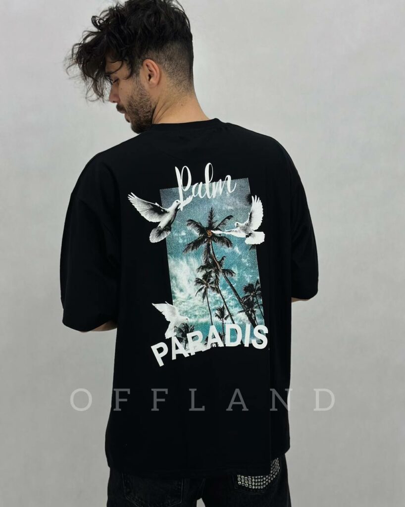 تیشرت اسپرت مشکی پارادایس طرح ساحل paradise
