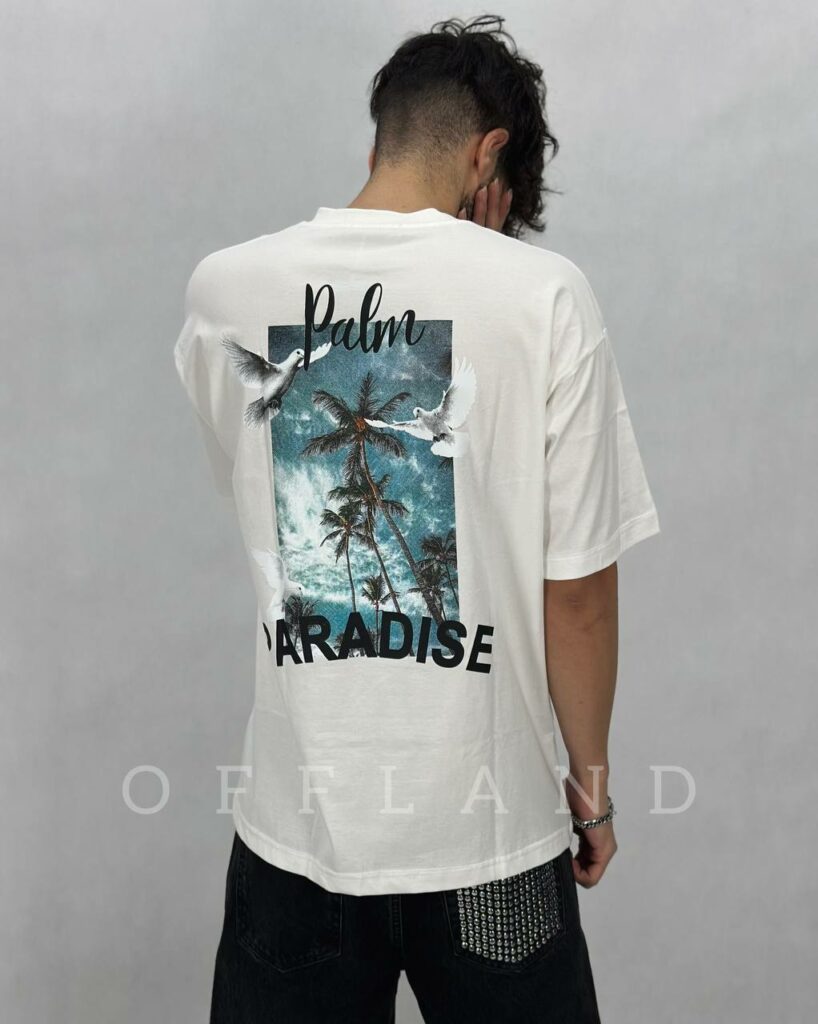 تیشرت اسپرت سفید پارادایس طرح ساحل paradise
