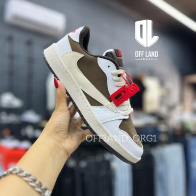 کفش های کپی نایک جردن تراویس لو سفید قهوه ای nike jordan 1 travis scott low