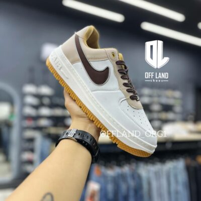 کفش مردانه نایک ایرفورس 1 سفید قهوه ای nike air force 1