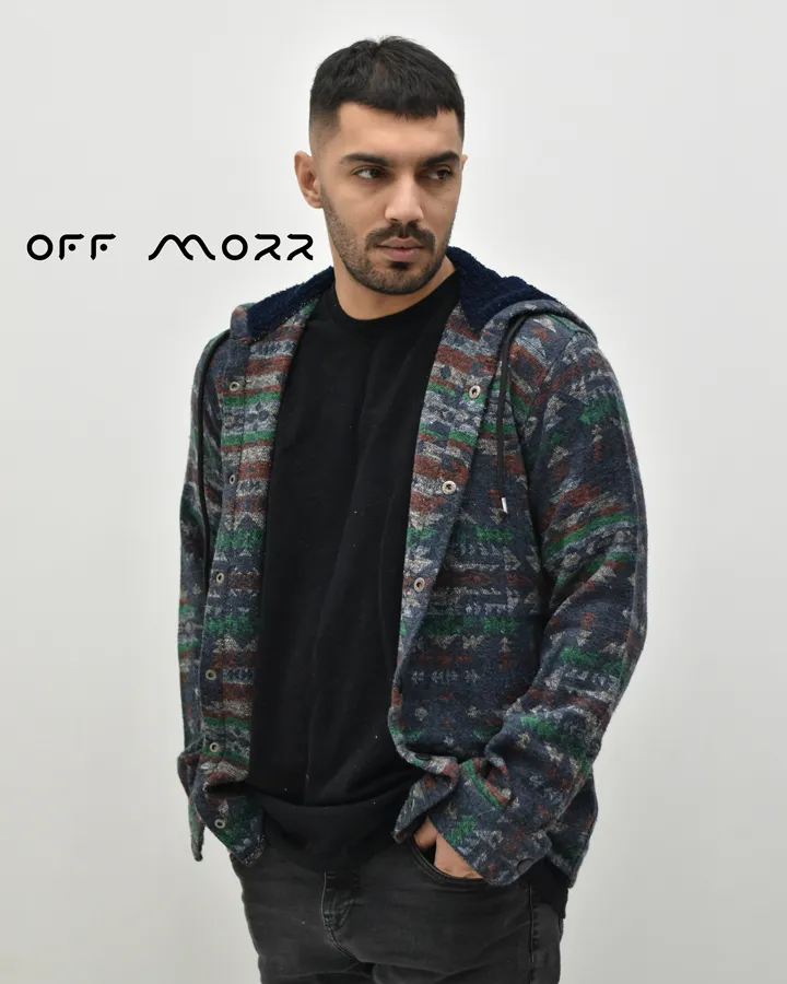 پیراهن کلاهدار سرمه‌ای طرح دار DIYAKO shirt