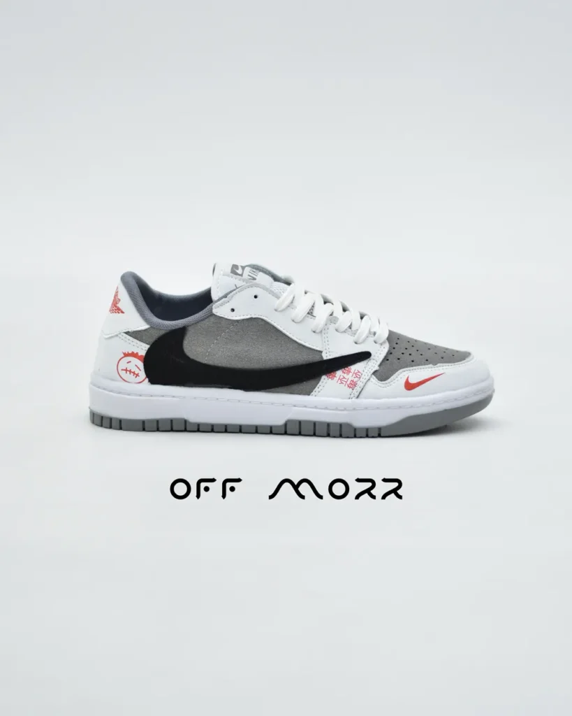 کفش نایک جردن تراویس اسکات ساق کوتاه سفید طوسی Nike jordan travis