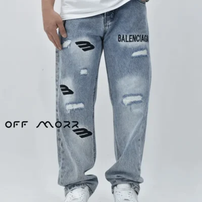 شلوار بگ استایل آبی کاستوم زاپ bagstyle BALENCIAGA PARIS