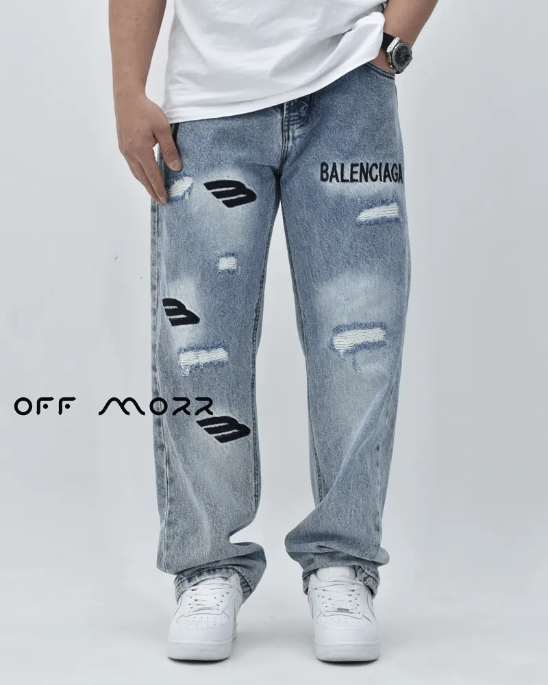 شلوار بگ استایل آبی کاستوم زاپ bagstyle BALENCIAGA PARIS