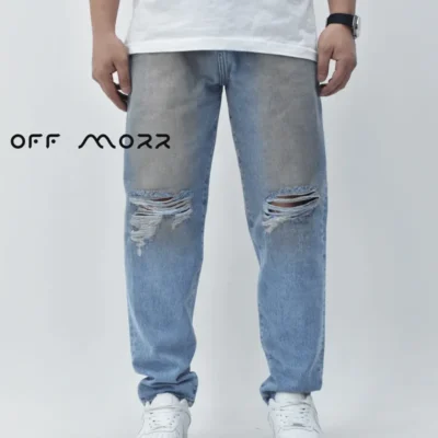 شلوار مام استایل آبی زانو زاپ momstyle ZARA