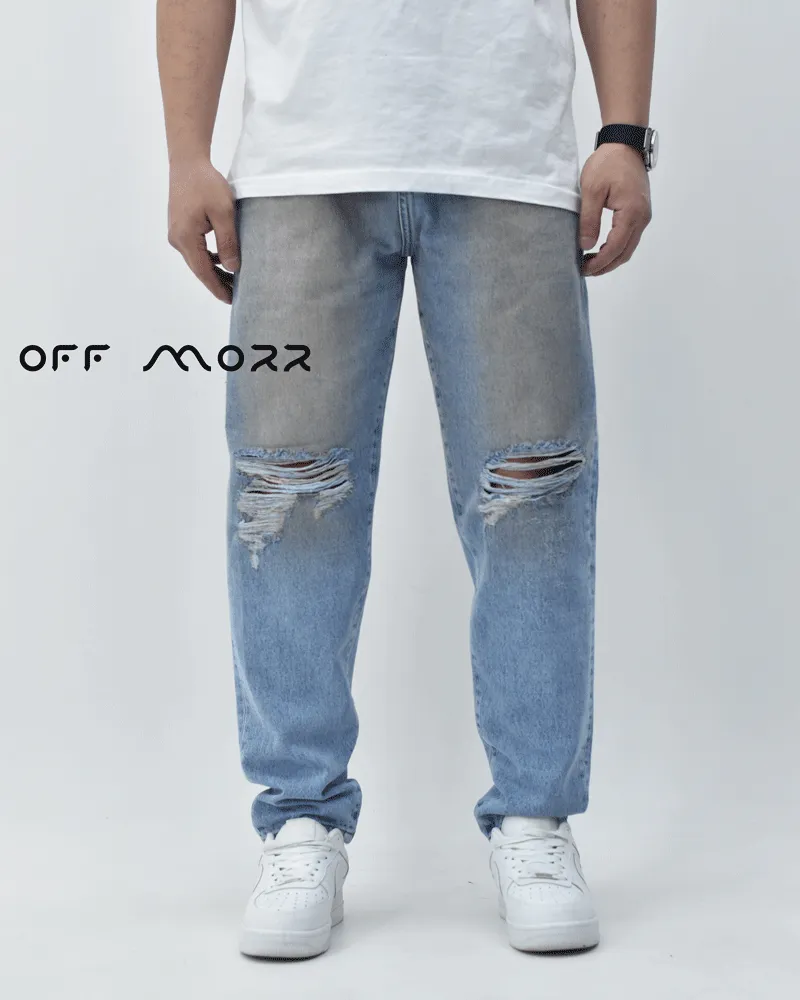 شلوار مام استایل آبی زانو زاپ momstyle ZARA