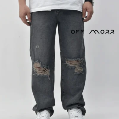 شلوار بگ استایل زانو زاپ آبی کثیف bagstyle ZARA
