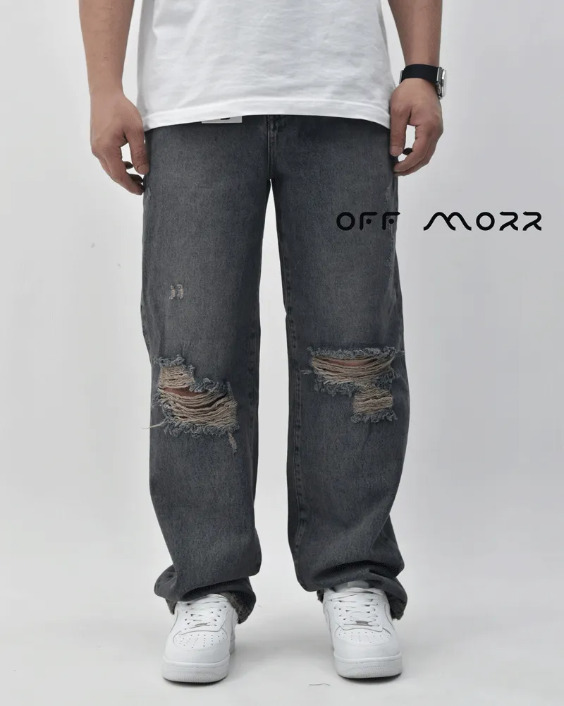شلوار بگ استایل زانو زاپ آبی کثیف bagstyle ZARA