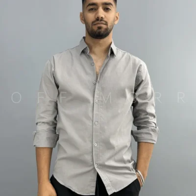 پیراهن مردانه پارچه کتان خاکستری تیره دیاکو