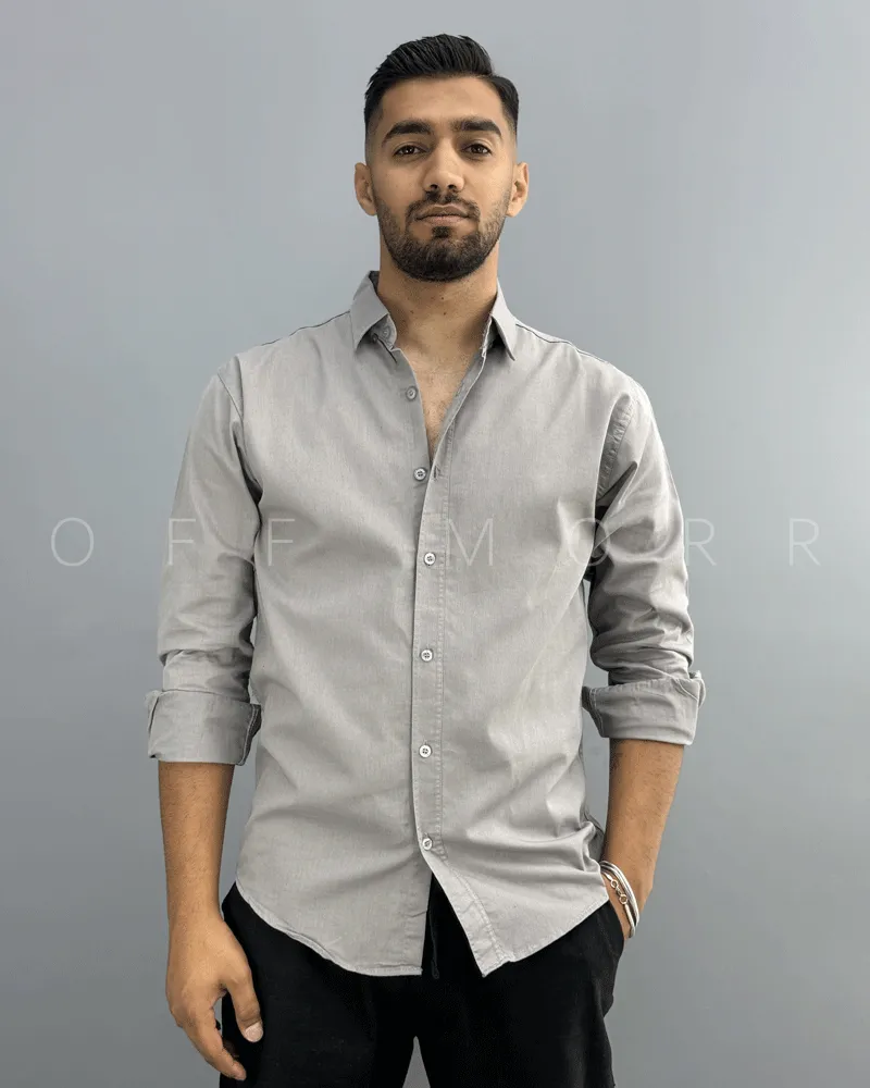 پیراهن مردانه پارچه کتان خاکستری تیره دیاکو