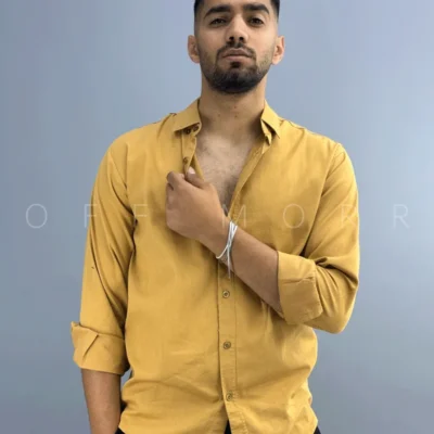 پیراهن کتان مردانه خردلی دیاکو
