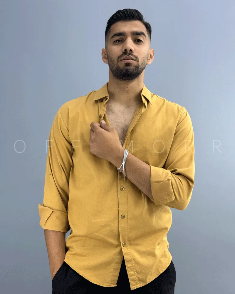 پیراهن کتان مردانه خردلی دیاکو