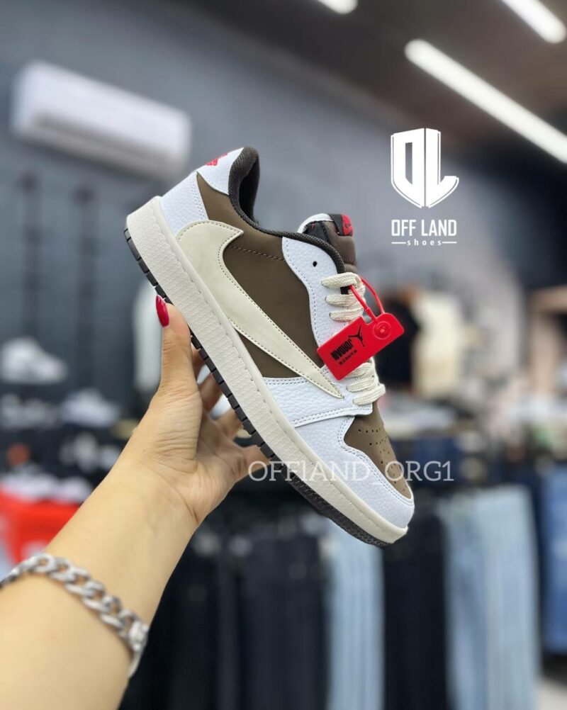 کفش های کپی نایک جردن تراویس لو سفید قهوه ای nike jordan 1 travis scott low