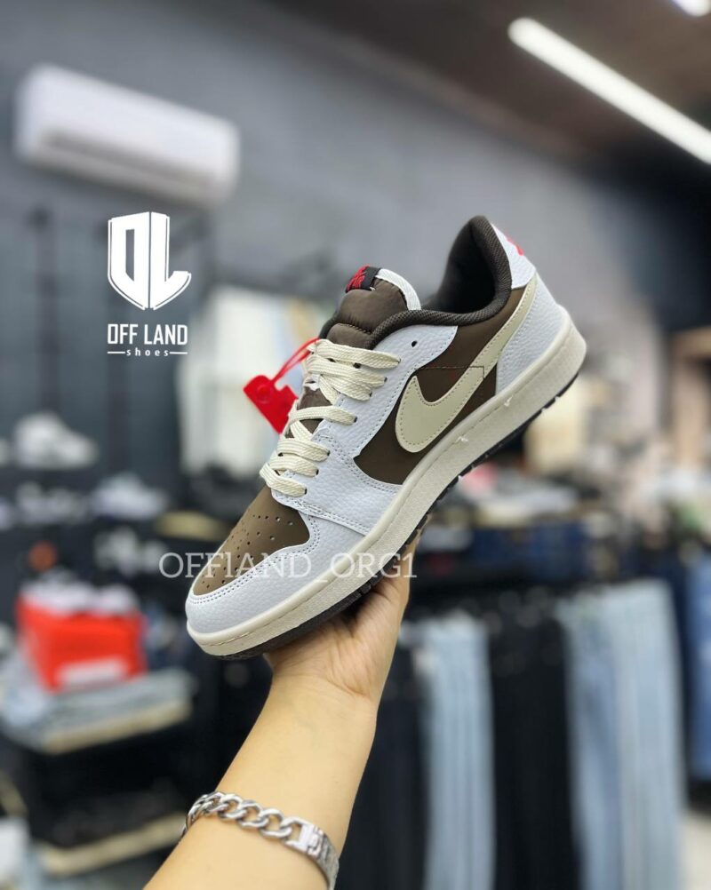 خرید کفش های کپی نایک جردن تراویس لو سفید قهوه ای nike jordan 1 travis scott low