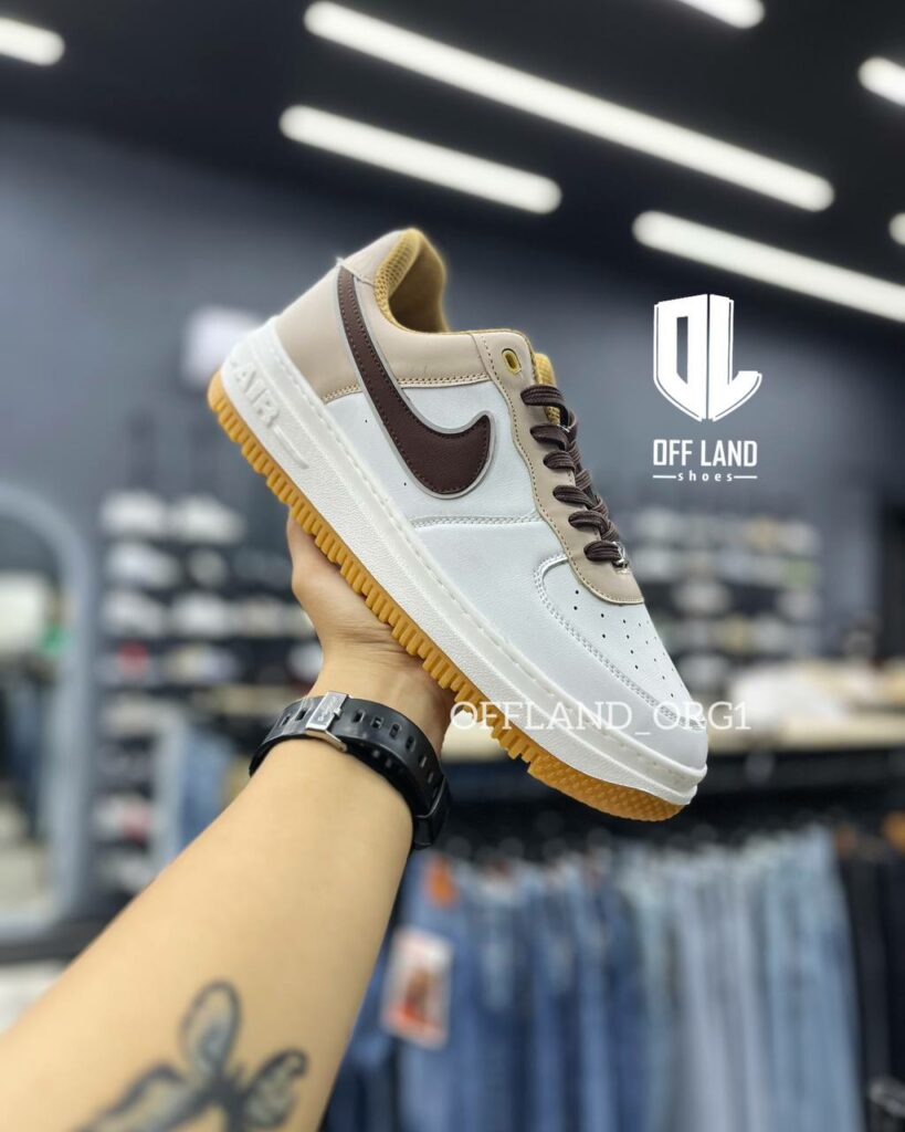 کفش مردانه نایک ایرفورس 1 سفید قهوه ای nike air force 1