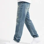 شلوار جین مردانه مام فیت آبی کثیف زاپ زارا